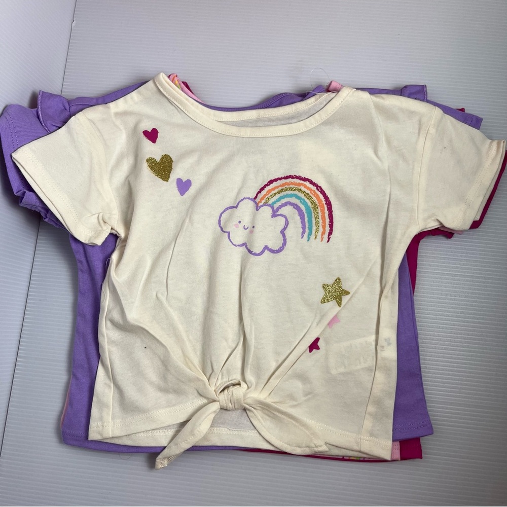 NWT The Children's Place 4 Piece Bundle Shirt Set Kids Cream Rainbow T-Shirt